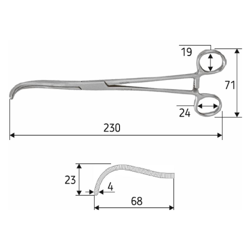 Затискач для ніжки нирки Mayo-Guyon, 23 см, J-17-273.Surgicon